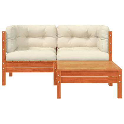 Градински диван с възглавници и табуретка, 2-местен