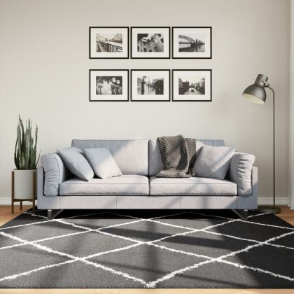 Шаги килим с дълъг косъм "PAMPLONA", черно-кремав, 200x200 см