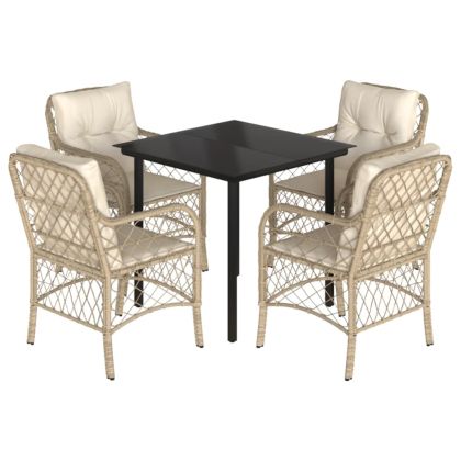 Градински комплект с възглавници, 5 части, бежов полиратан