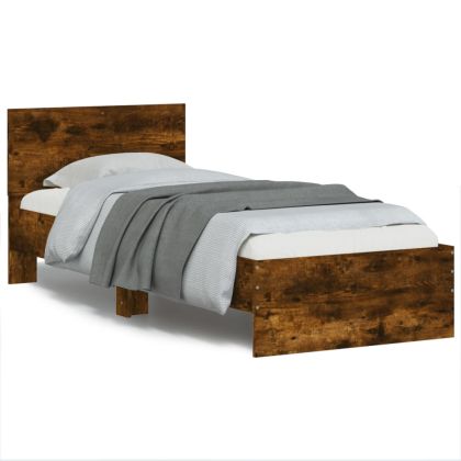 Рамка за легло с табла и LED осветление, опушен дъб, 75x190 см