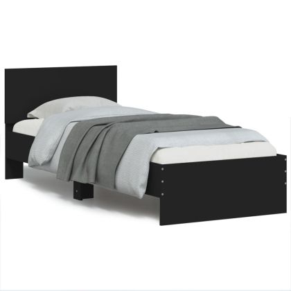 Рамка за легло с табла и LED осветление, черна, 90x190 см