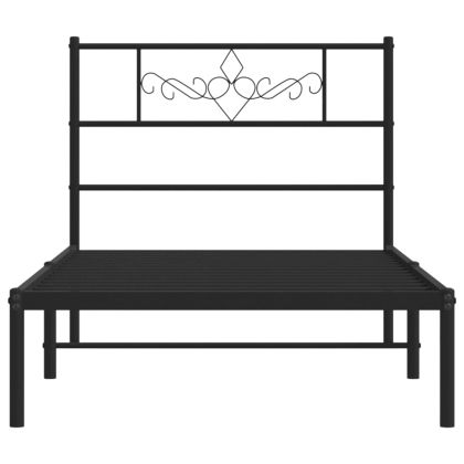 Метална рамка за легло с горна табла, черна, 100x190 см
