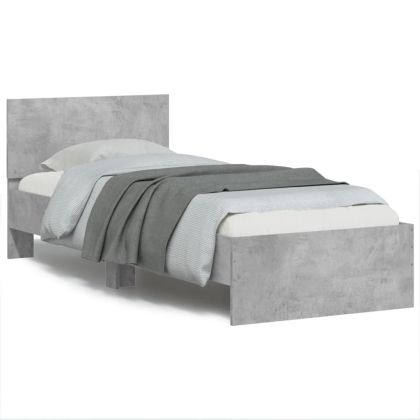 Рамка за легло с табла и LED осветление, бетонно сив, 75x190 см