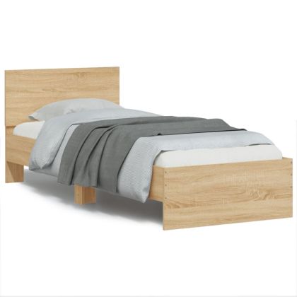 Рамка за легло с табла и LED осветление, дъб сонома, 90x190 см
