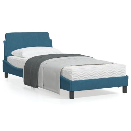 Рамка за легло с табла, синя, 90x190 см, кадифе