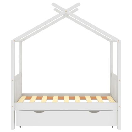 Рамка за детско легло с чекмедже, бяла, бор масив, 70x140 см