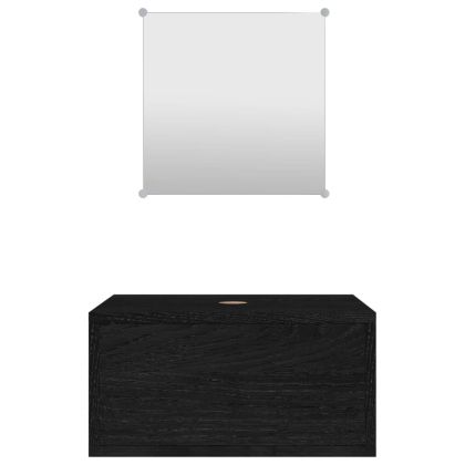 Комплект мебели за баня от 2 части, черен, инженерно дърво
