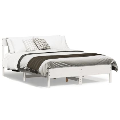 Рамка за легло без матрак, бял, 120x200 см, бор масив