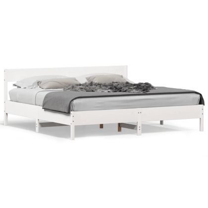 Рамка за легло с табла, бяла, 200x200 см, бор масив