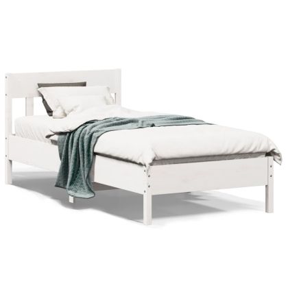 Рамка за легло без матрак, бял, 75x190 см, борово дърво масив