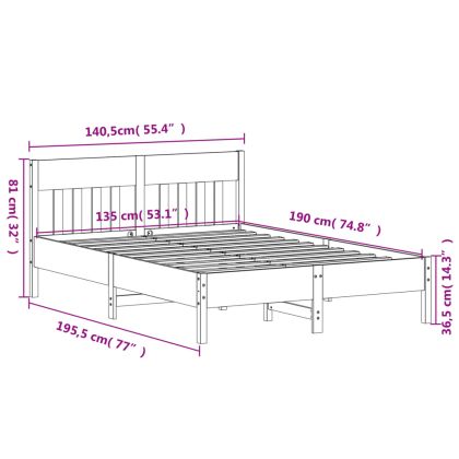 Рамка за легло без матрак, бял, 135x190 см, бор масив