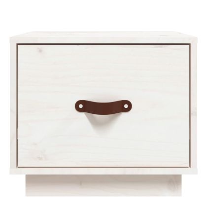 Нощни шкафчета, 2 бр, бели, 40x34x35 см, борово дърво масив