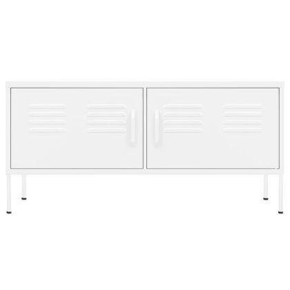ТВ шкаф, бял, 105x35x50 см, стомана
