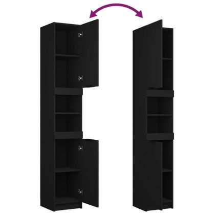 Шкаф за баня, черен, 32x34x188,5 см, инженерно дърво