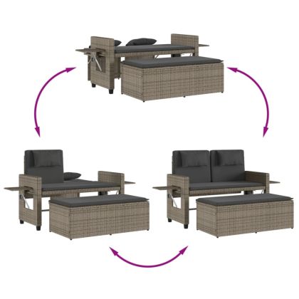 Накланяща се градинска пейка с възглавници сив полиратан