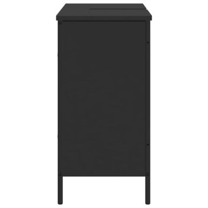 Шкаф за мивка за баня, черен, 80x30x60 см, инженерно дърво