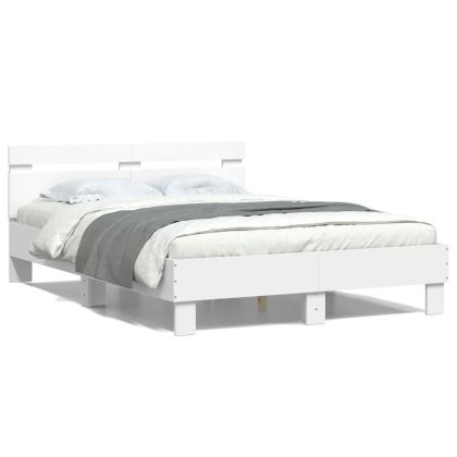 Рамка за легло с табла и LED, бяла, 120x190 см