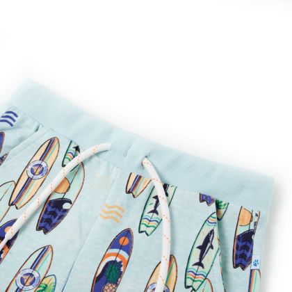 Детски къси панталони с шнурове, мек син меланж, 104