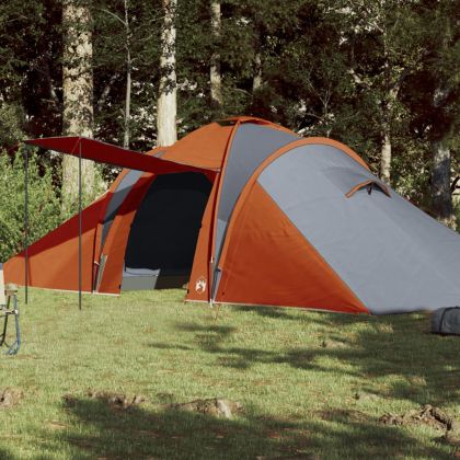 Семейна куполна палатка, 6-местна, сиво-оранжева, водоустойчива