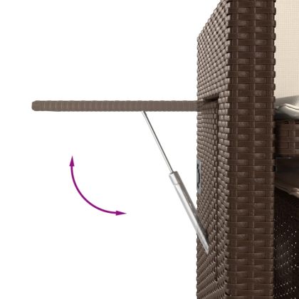 Накланяща се градинска пейка с възглавници кафяв полиратан