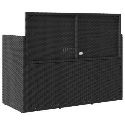 Градинска пейка с възглавници черен полиратан