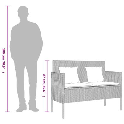 Градинска пейка с възглавници, светлосив, полиратан