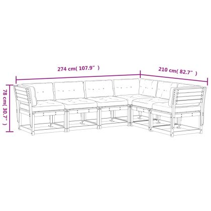 Градински комплект с възглавници, 6 части, бял, бор масив