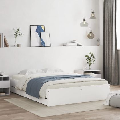 Рамка за легло с чекмеджета, бяла, 140x200 см, инженерно дърво
