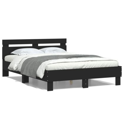 Рамка за легло с табла и LED, черна, 120x190 см