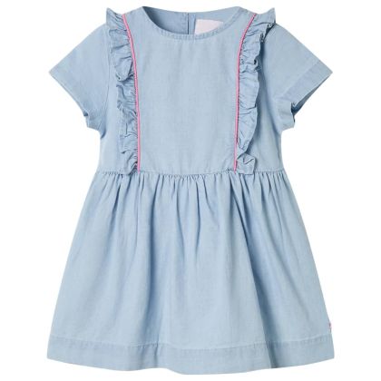 Детска рокля с волани, нежно синьо, 104