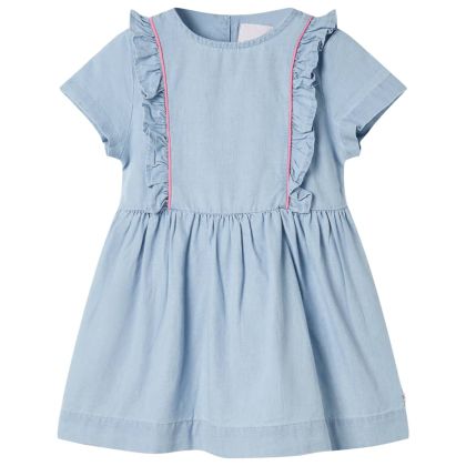 Детска рокля с волани, нежно синьо, 128