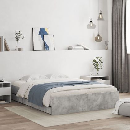 Рамка за легло с чекмеджета, бетонно сива, 140x200 см