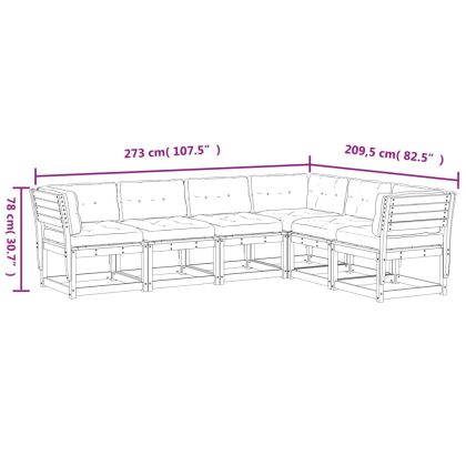 Градински комплект с възглавници, 6 части, бял, бор масив
