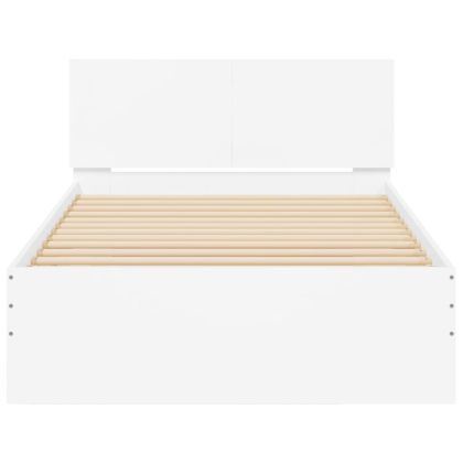 Рамка за легло с табла и LED осветление, бяла, 100x200 см