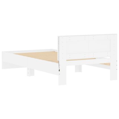 Рамка за легло с табла и LED осветление, бяла, 100x200 см