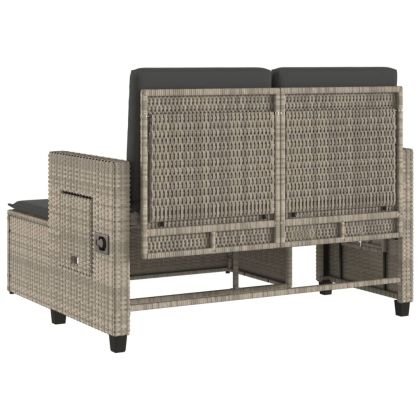 Накланяща се градинска пейка с възглавници светлосив полиратан