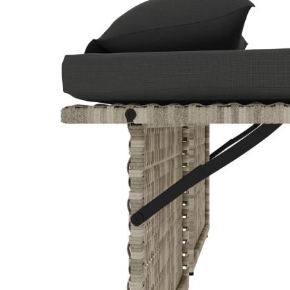 Накланяща се градинска пейка с възглавници светлосив полиратан