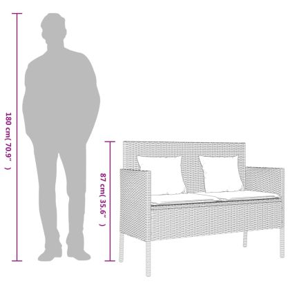 Градинска пейка с възглавници, кафява, полиратан