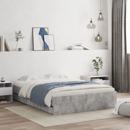 Рамка за легло с чекмеджета, бетонно сива, 135x190 см