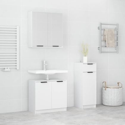 Комплект мебели за баня от 3 части, бял, инженерно дърво