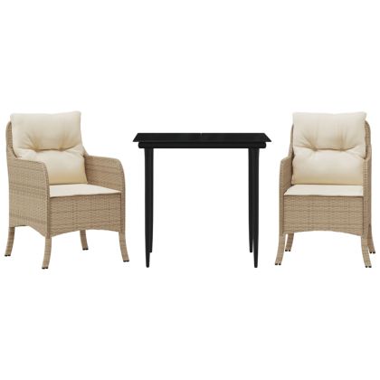 Градински комплект с възглавници, 3 части, бежов, полиратан