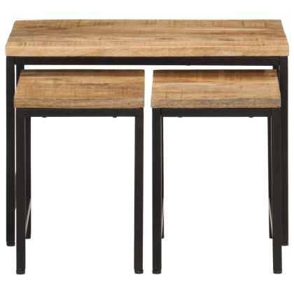 Стифиращи маси за кафе, 3 бр, дърво груб манго масив и желязо