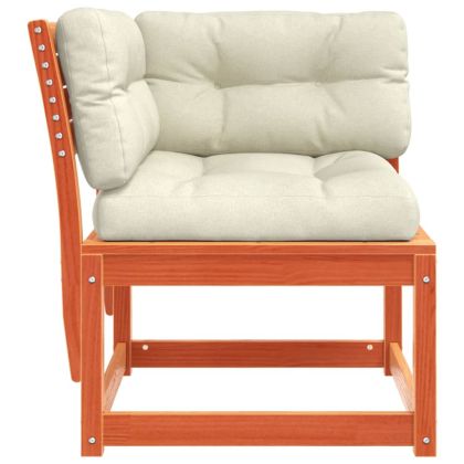 Градински ъглов диван с възглавници кафяв 73x73x78 см бор масив