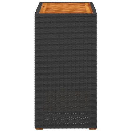 Градинска маса с дървен плот черна 60x40x75 см полиратан