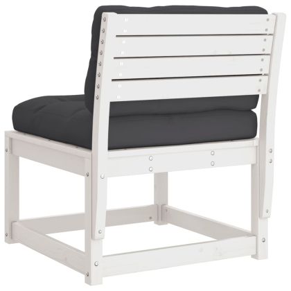 Градински диван с възглавници, бял, бор масив