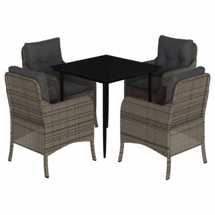 Градински трапезен комплект 5 части с възглавници сив полиратан