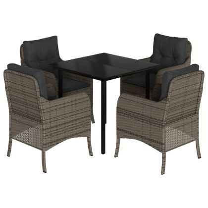 Градински трапезен комплект 5 части с възглавници сив полиратан