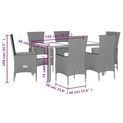 Градински комплект с възглавници, 7 части, бежов полиратан