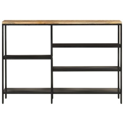 Конзолна маса, 110x30x75 cм, мангово дърво масив и желязо