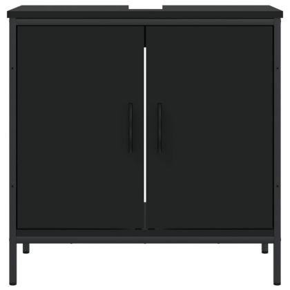 Шкаф за мивка за баня, черен, 60x30x60 см, инженерно дърво